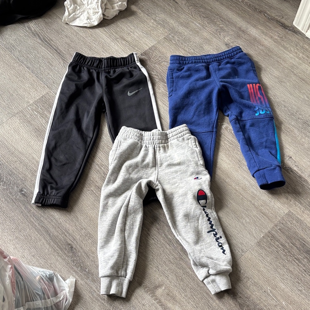 Nike, Champion, and Just Do It Kids Jogger Pants Set - Black, Gray, Blue